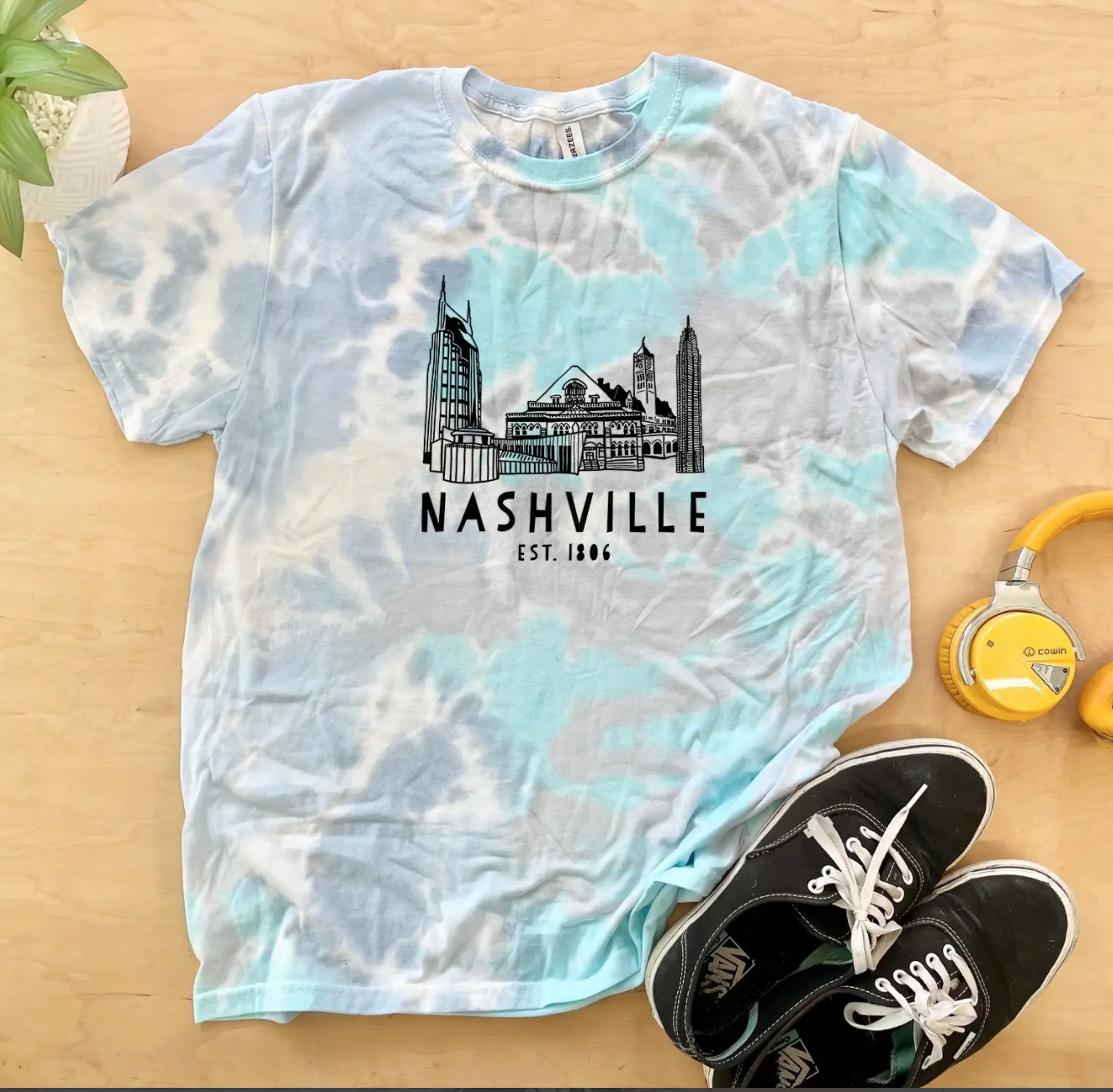 Downtown Nashville Shirt (Blue Tie-Dye)