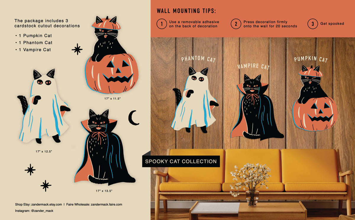 Spooky Cat Cutout Decorations Set