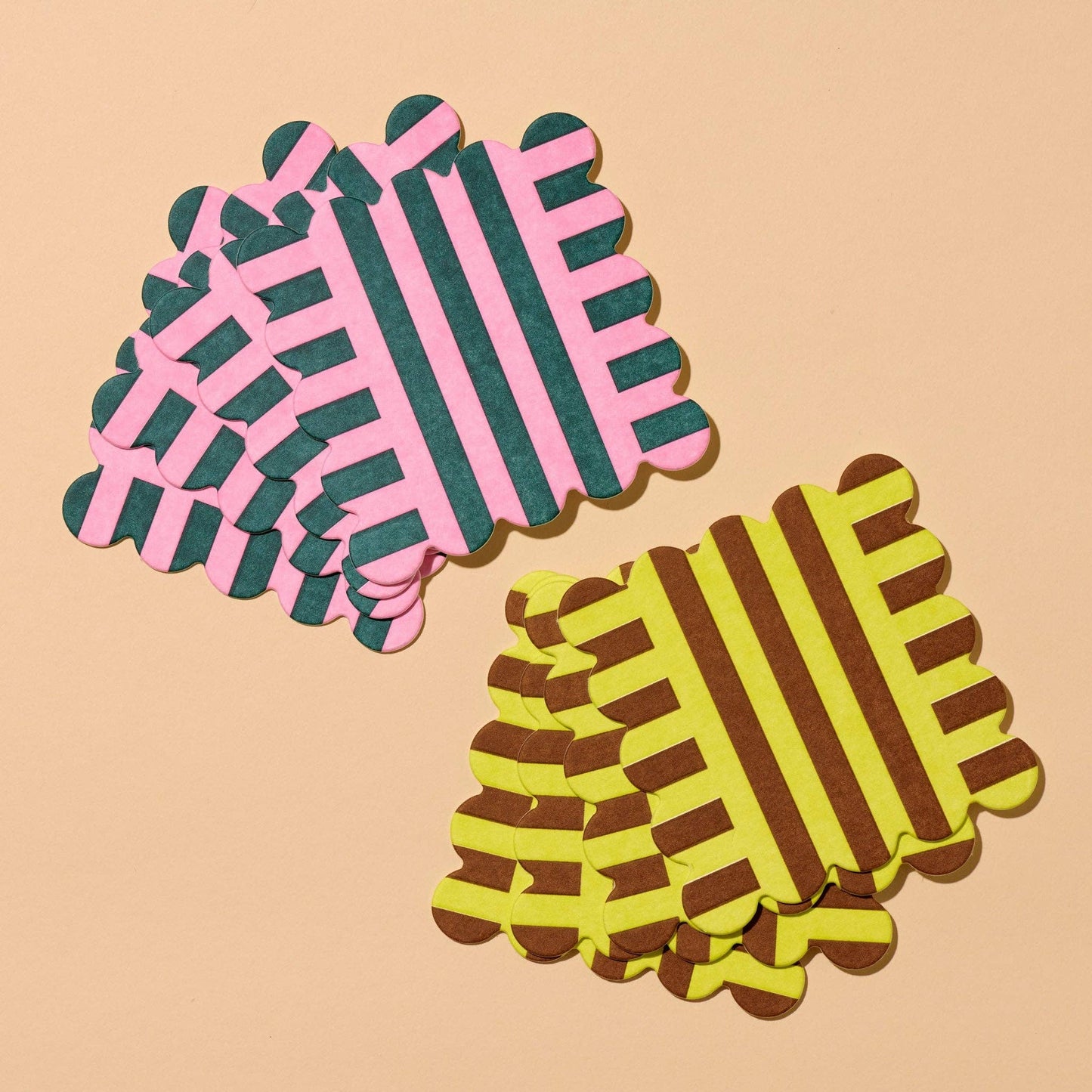 Scalloped Edge Striped Letterpress Coasters