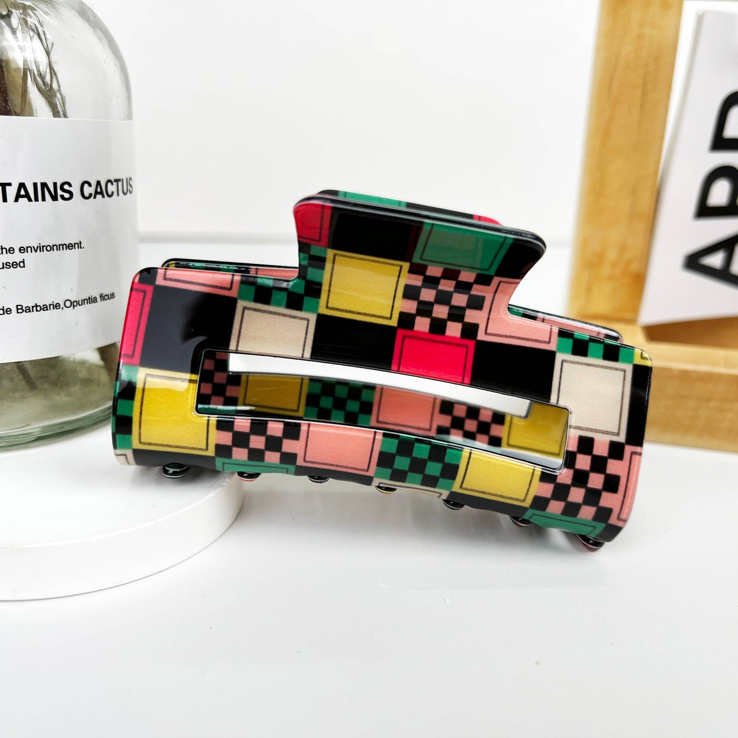 Black Checkered Pattern Hair Claw