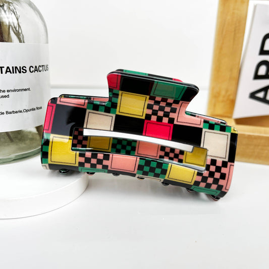 Black Checkered Pattern Hair Claw