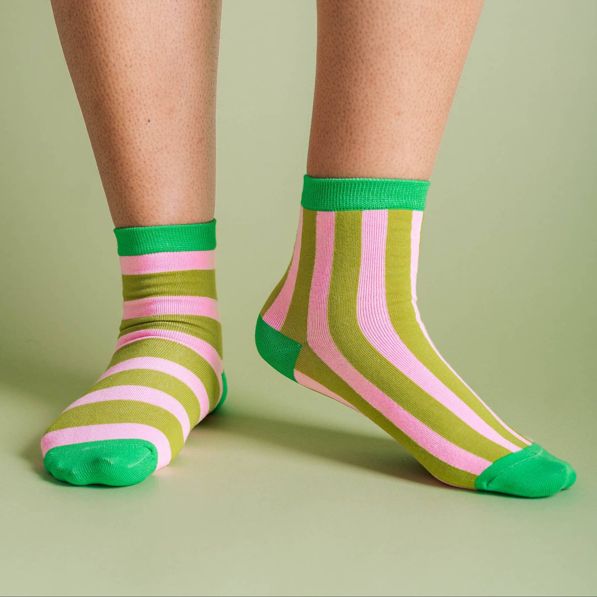 Green Pink Stripe Socks