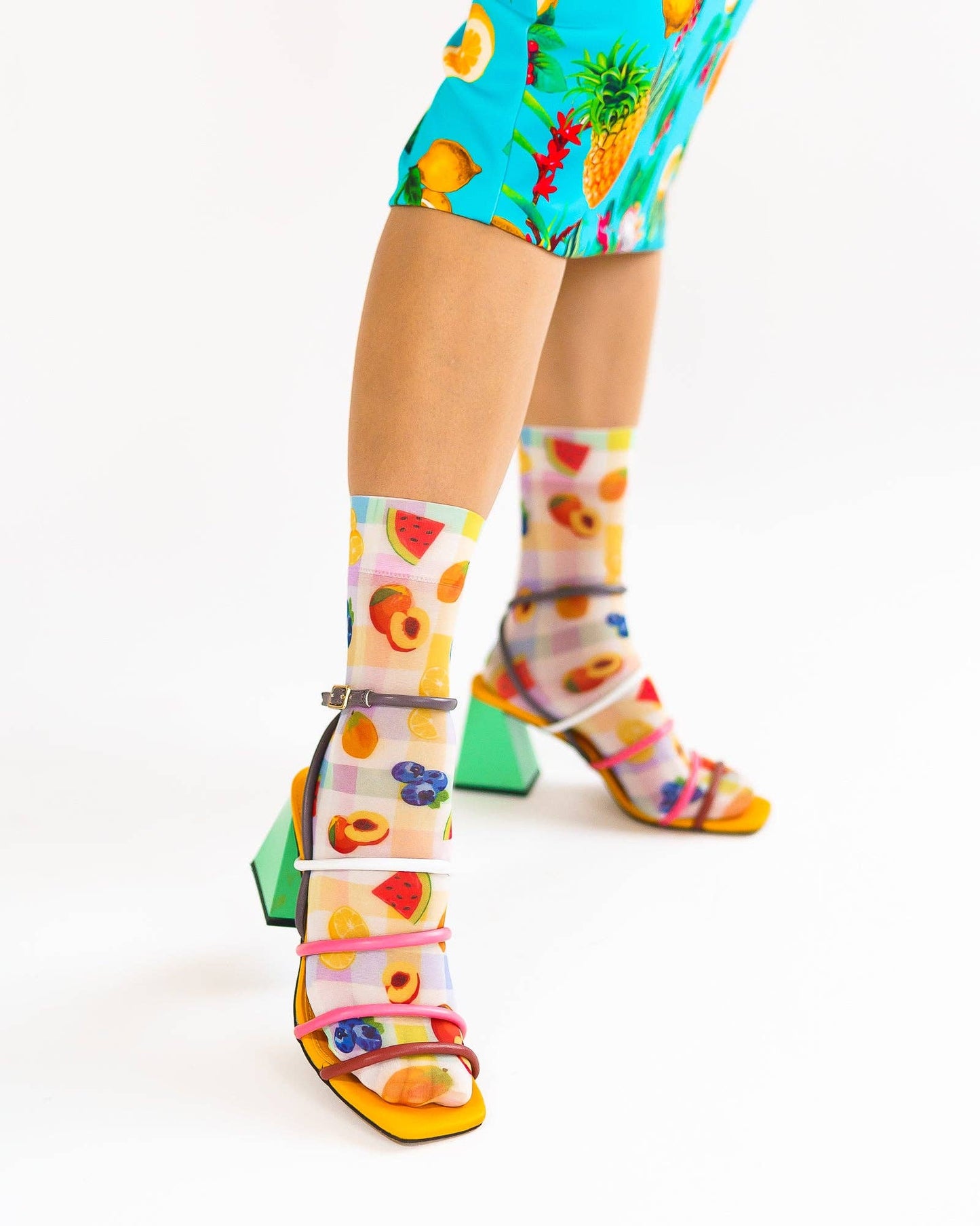 Gingham Fruits Ankle Socks