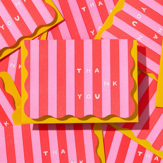 Stripes Letterpress Scalloped Thank You Card Set
