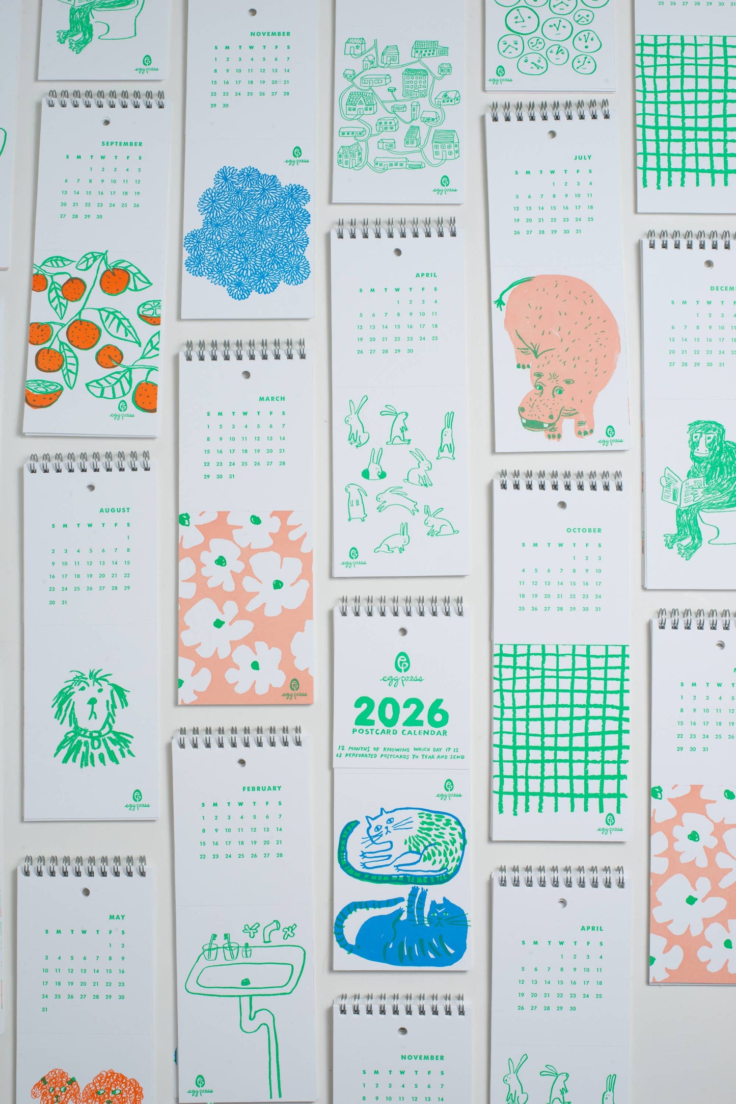 2026 Letterpress Postcard Wall Calendar