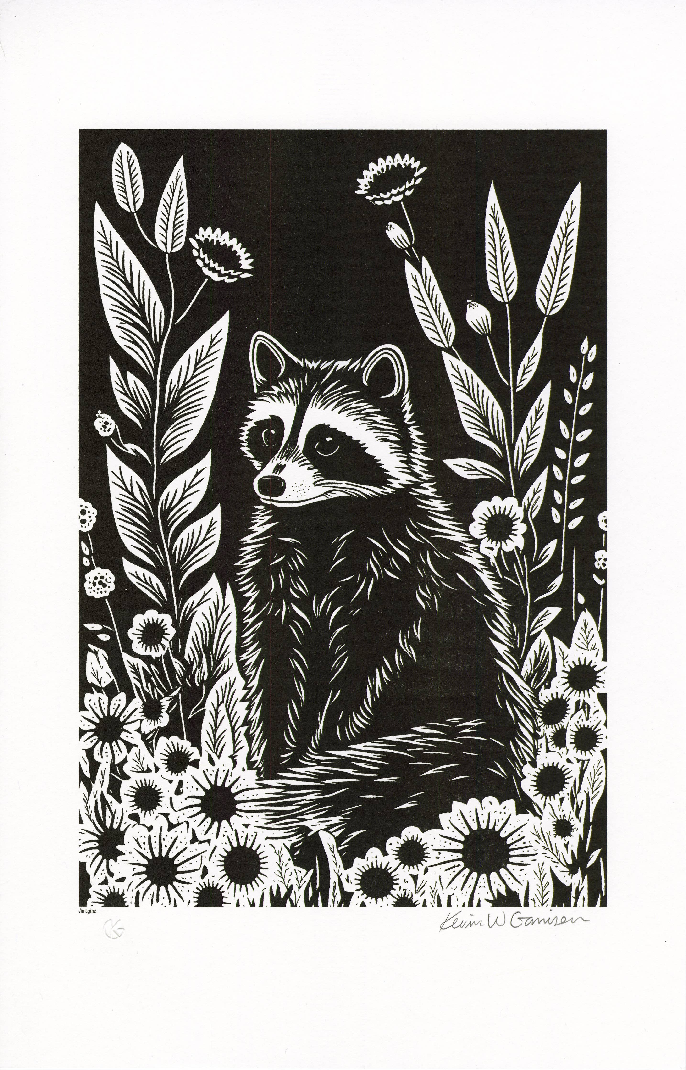 Raccoon A3 top Riso Print