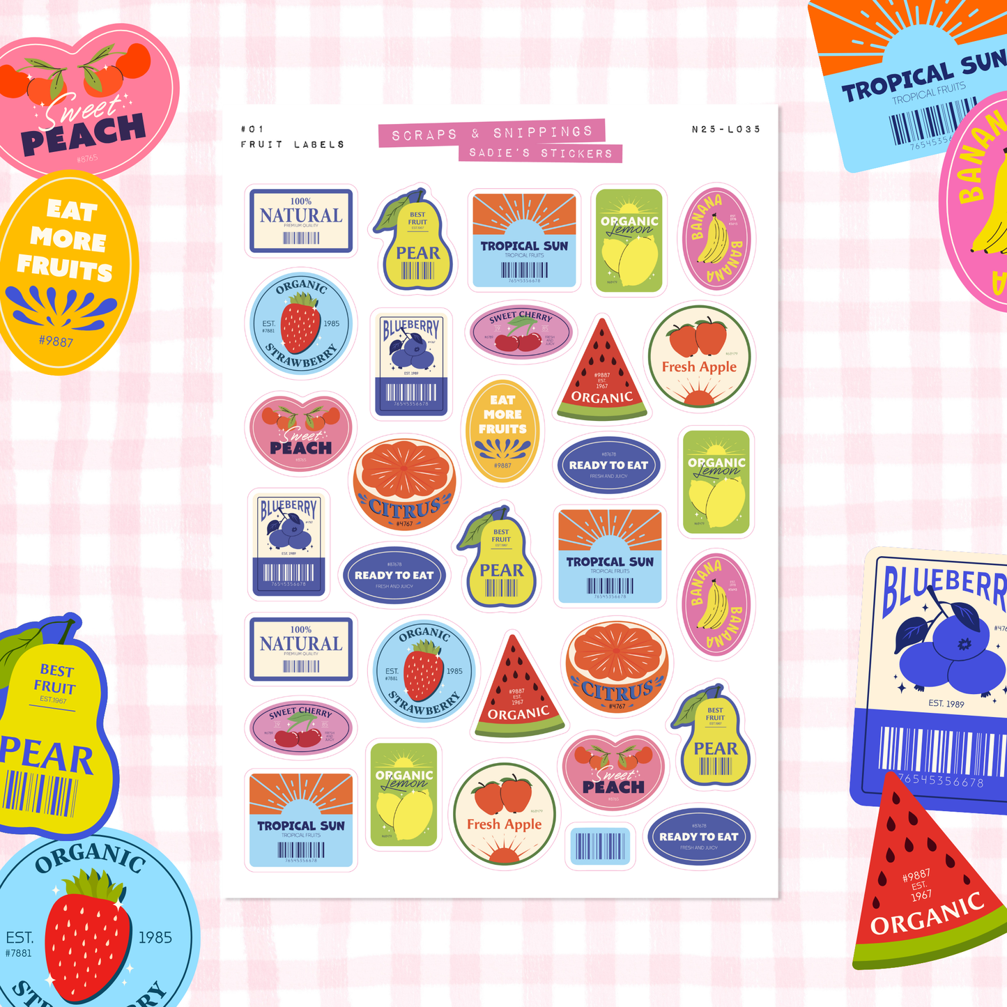 Fresh Fruit Labels Sticker Sheet