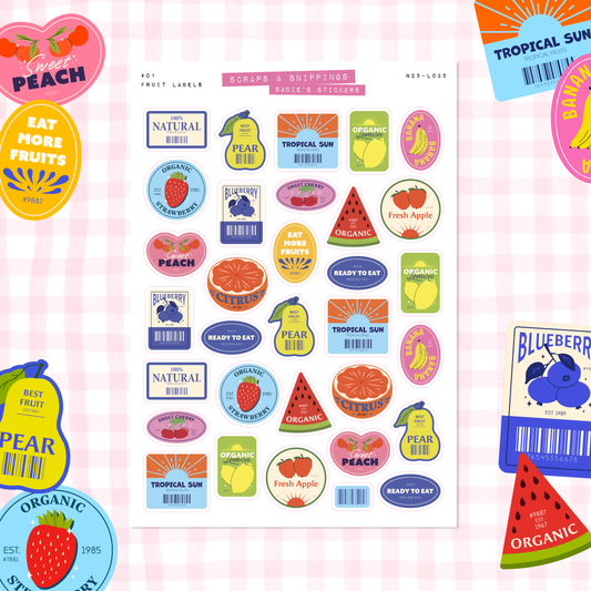 Fresh Fruit Labels Sticker Sheet