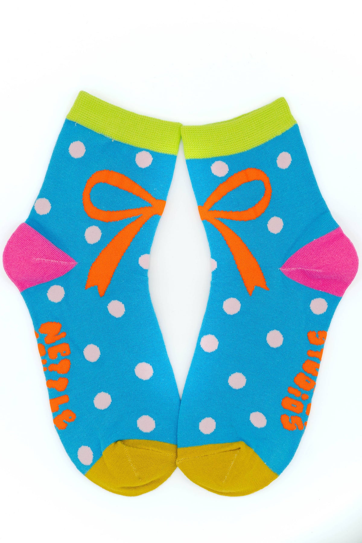Holiday Bow Dot Blue Socks