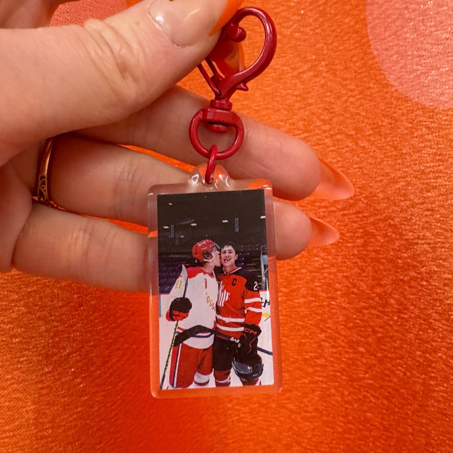 Heated Rivalry Hockey Kisses Keychain