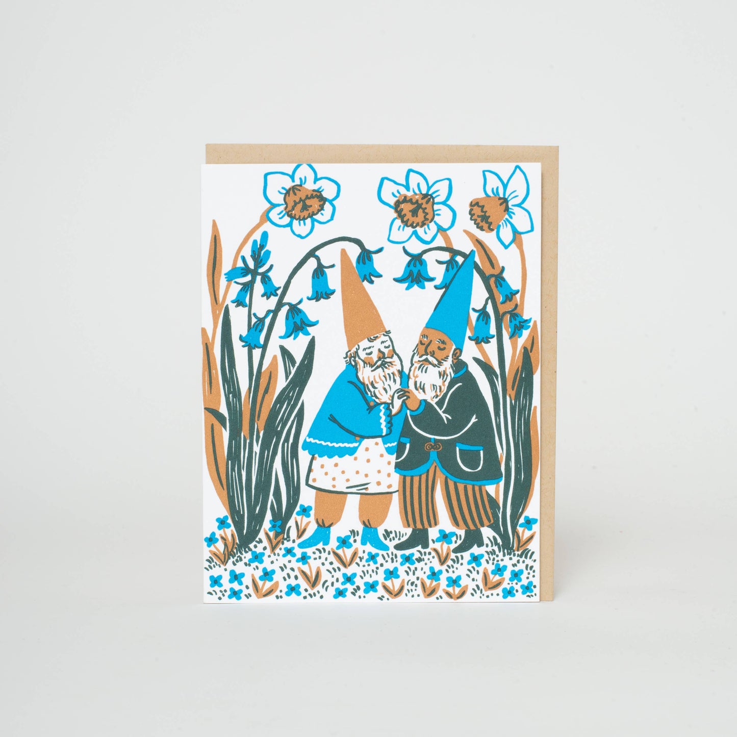 Hugging Bluebells Gnomes Letterpress Card