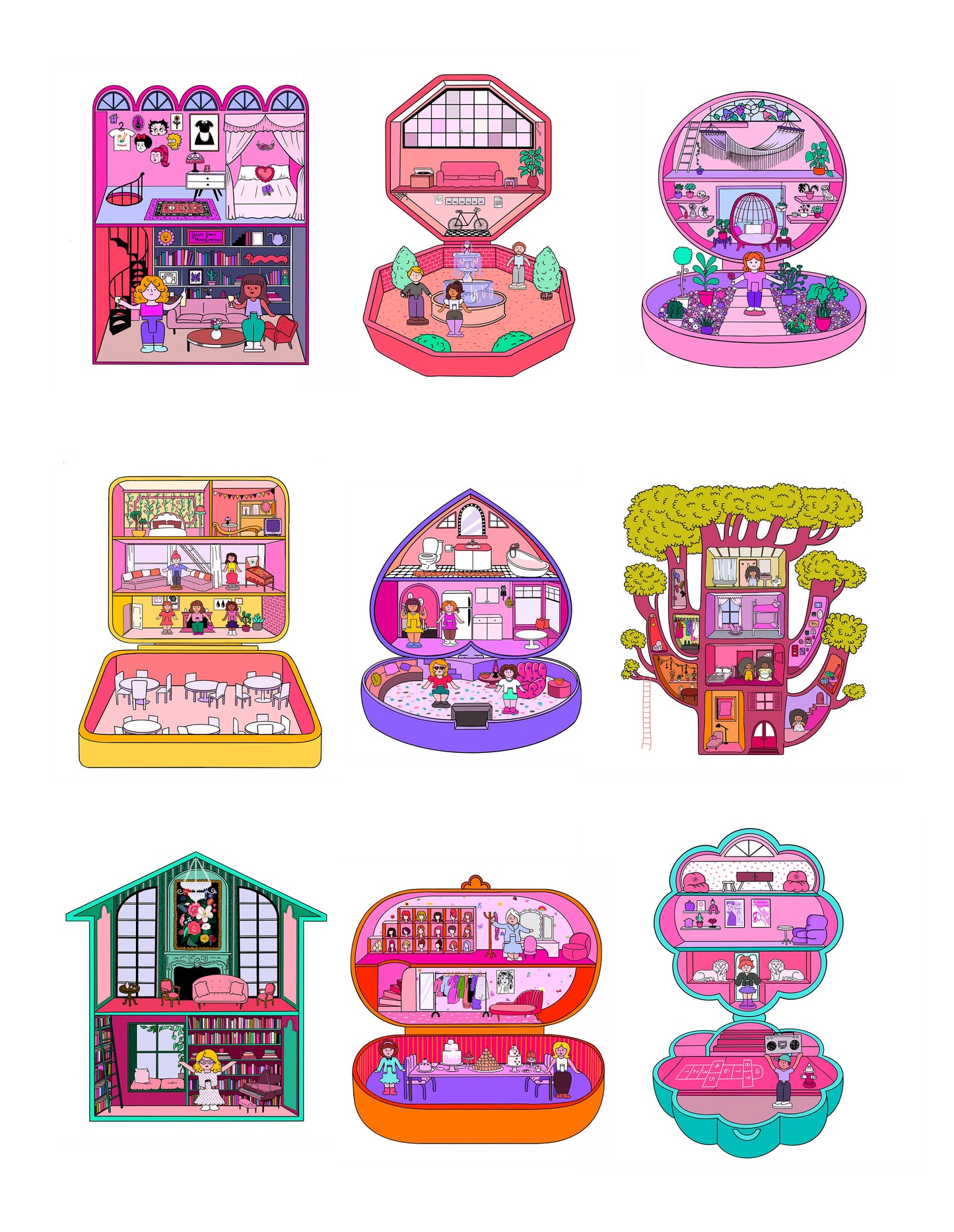 Polly Pocket multiple homes print