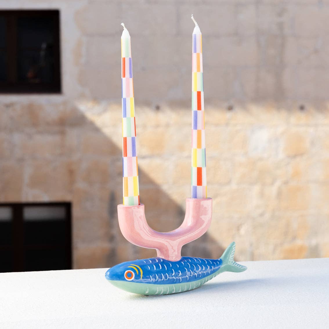 Multi Colored Check Taper Candles