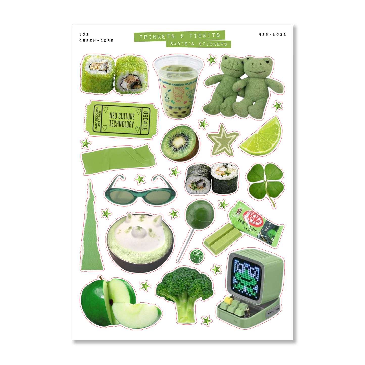 Green-Core Aesthetic Sticker Sheet