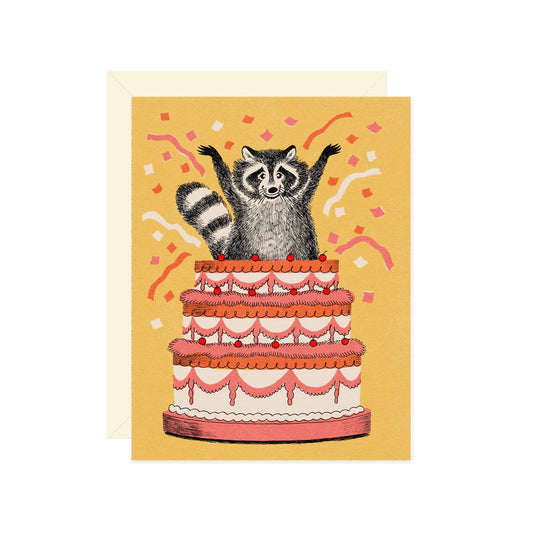 Surprise Raccoon Cake card - Birthday Card