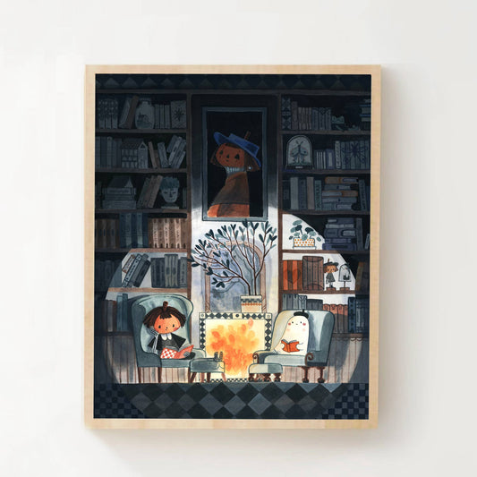 Pumpkin & Ghosty Cozy Library 8x10"