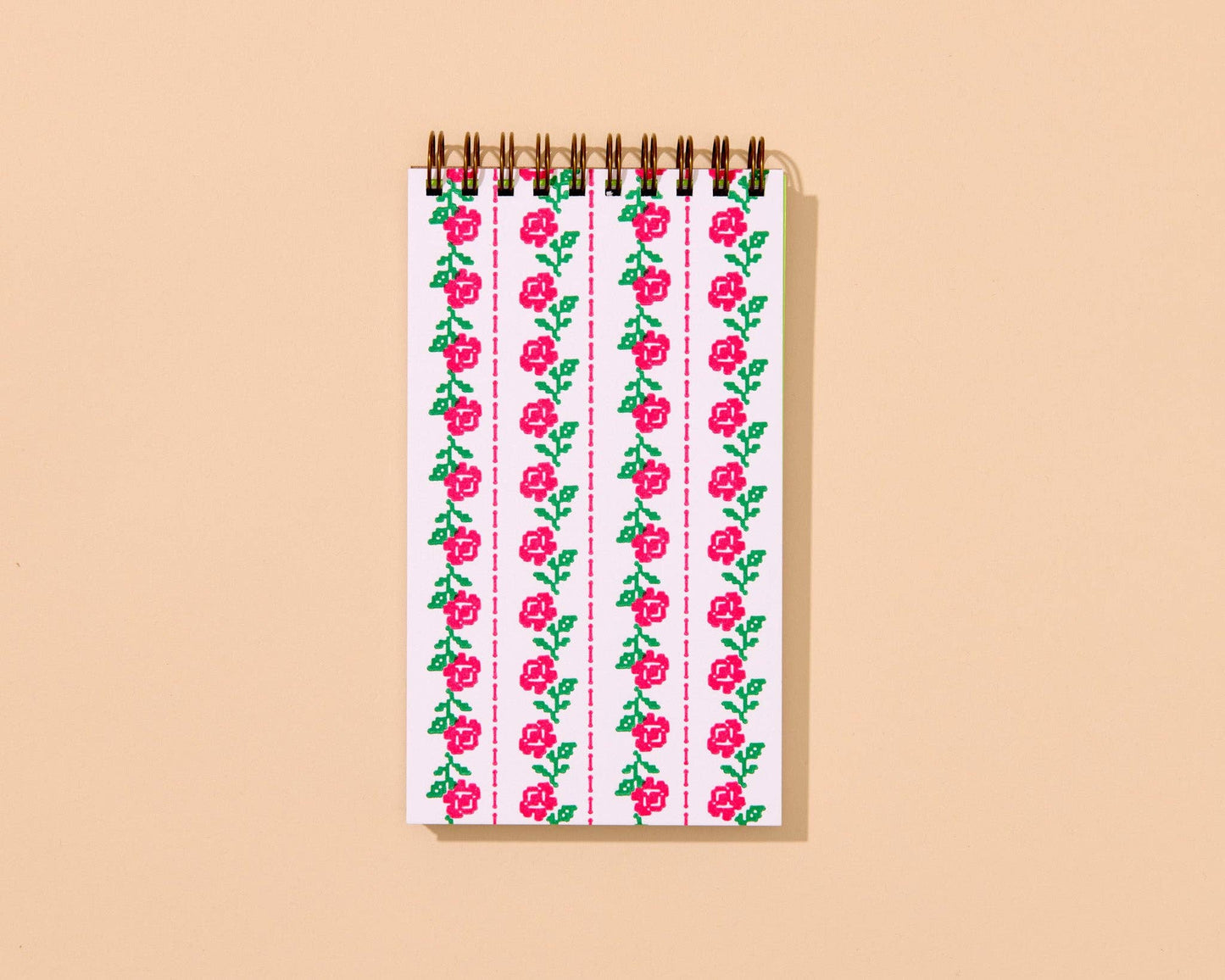 Cross Stitch Rose Letterpress Pocket Spiral Notebook