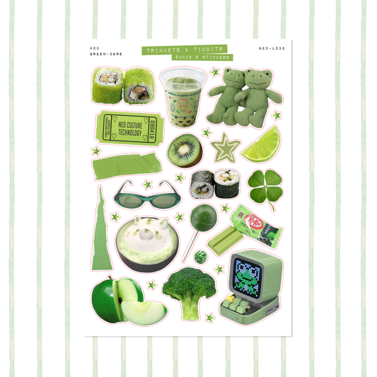 Green-Core Aesthetic Sticker Sheet