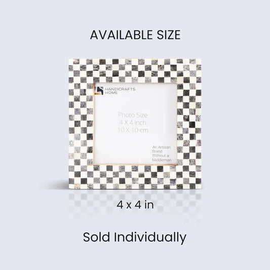 Grey White Bone Inlay Checkered Photo Frame