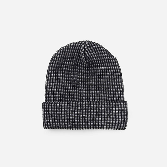 Black Simple Grid Knit Beanie