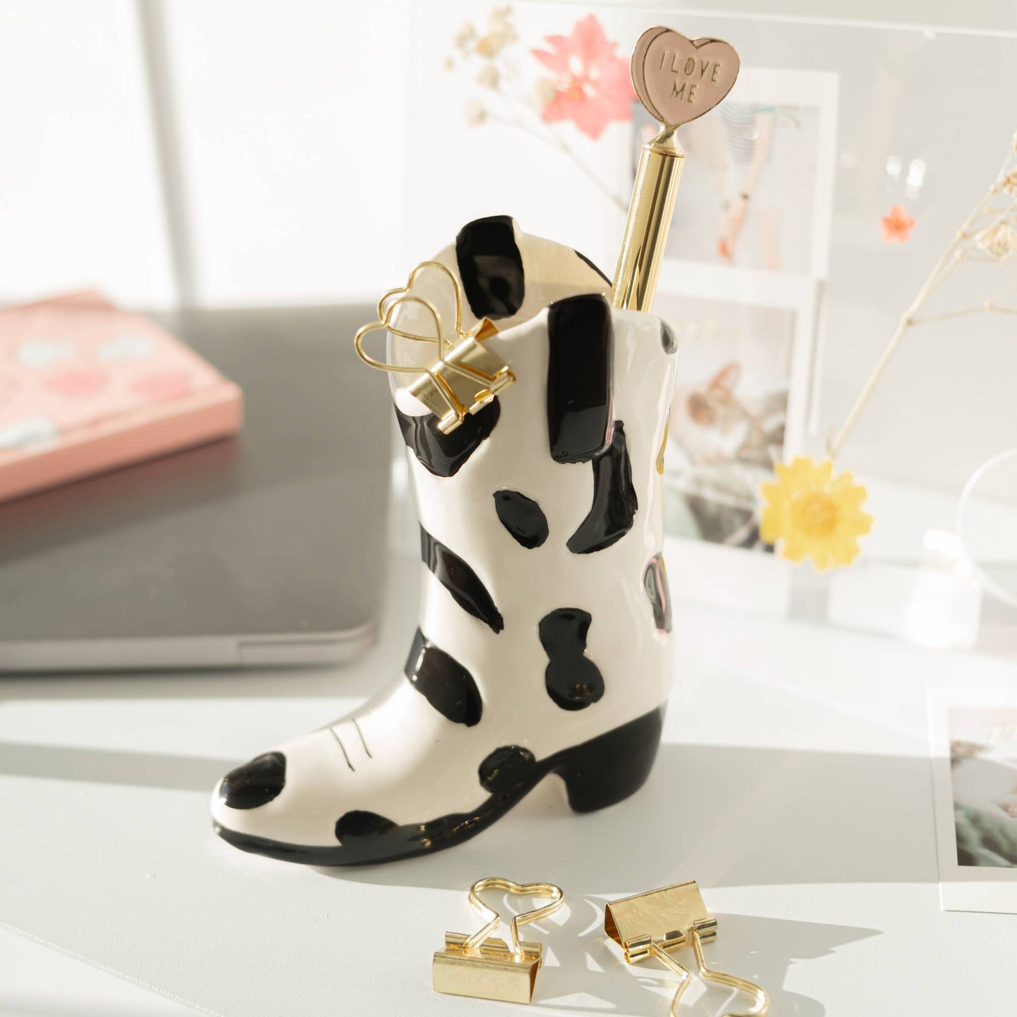 Ceramic Cow Print Cowboy Boot