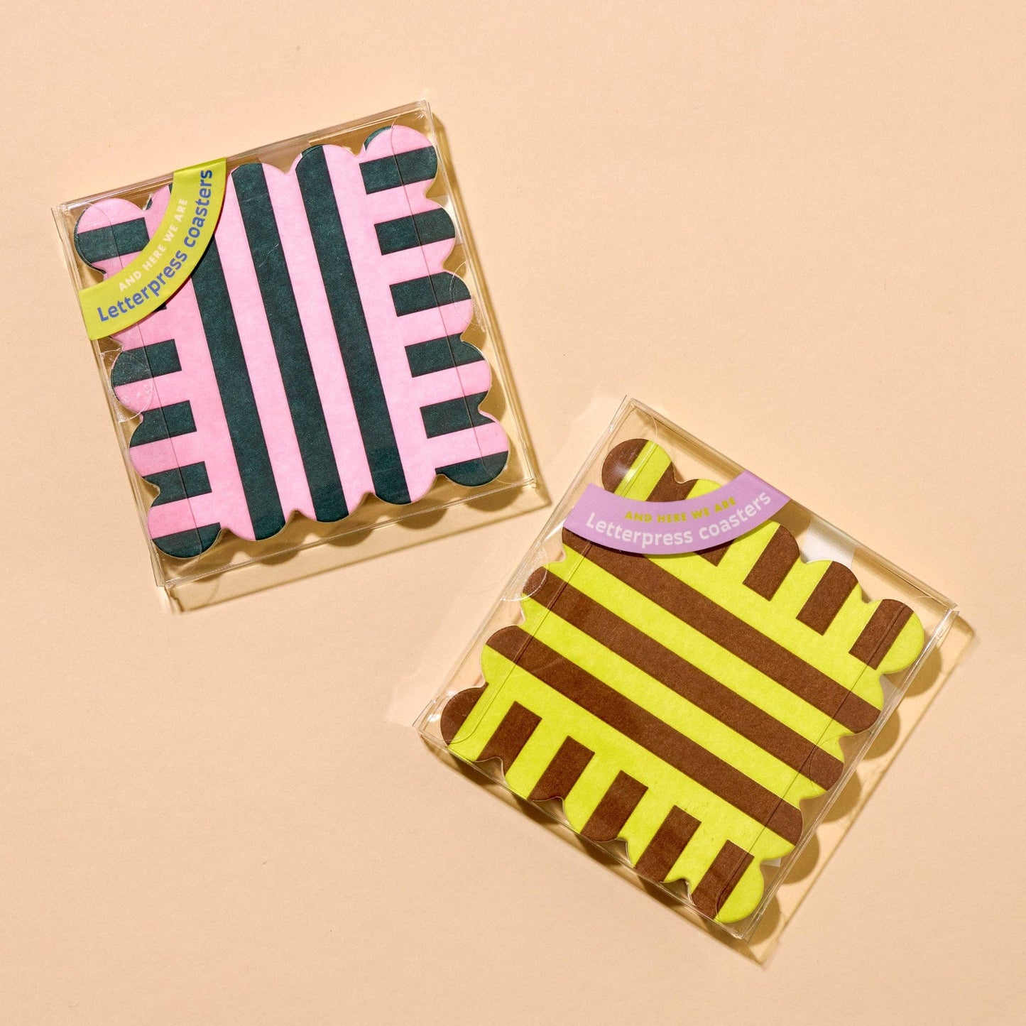 Scalloped Edge Striped Letterpress Coasters