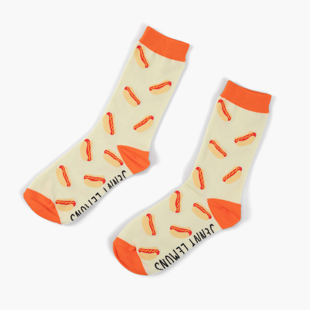 Orange Colorblock Hot Dog Crew Socks