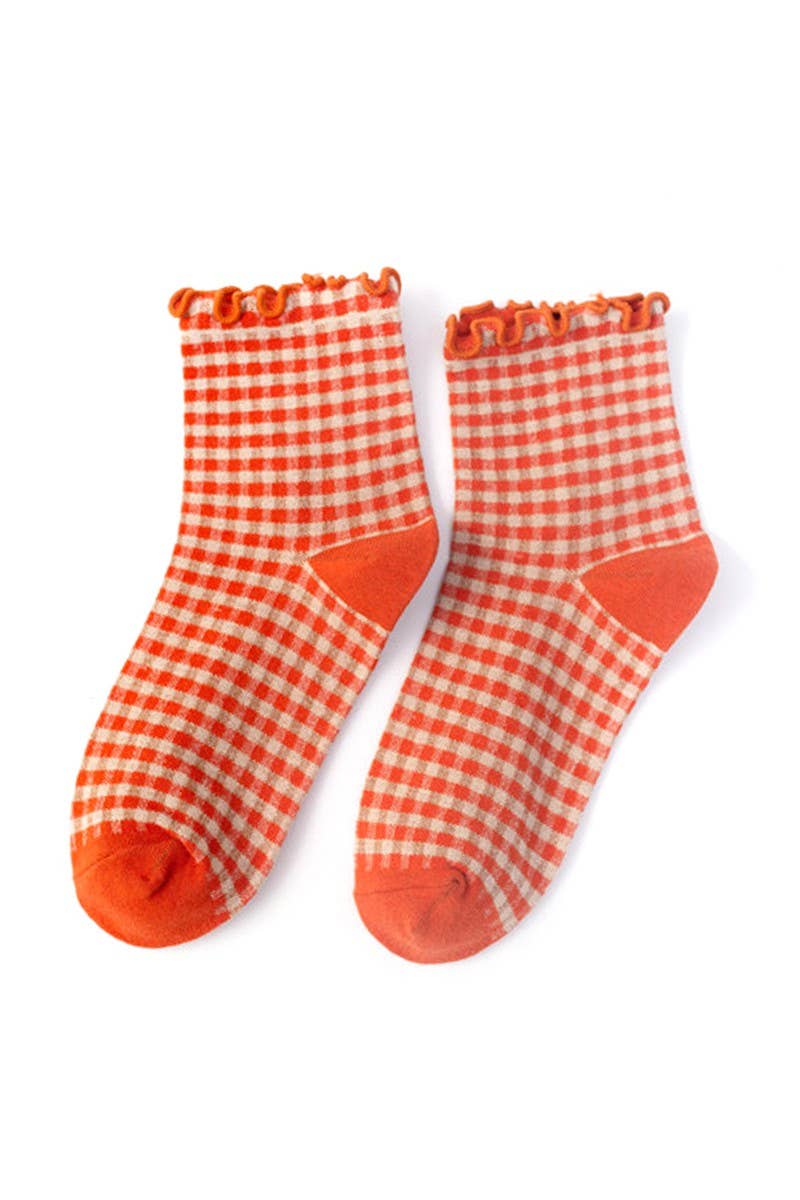 Ruffle Trim Plaid Ankle Socks