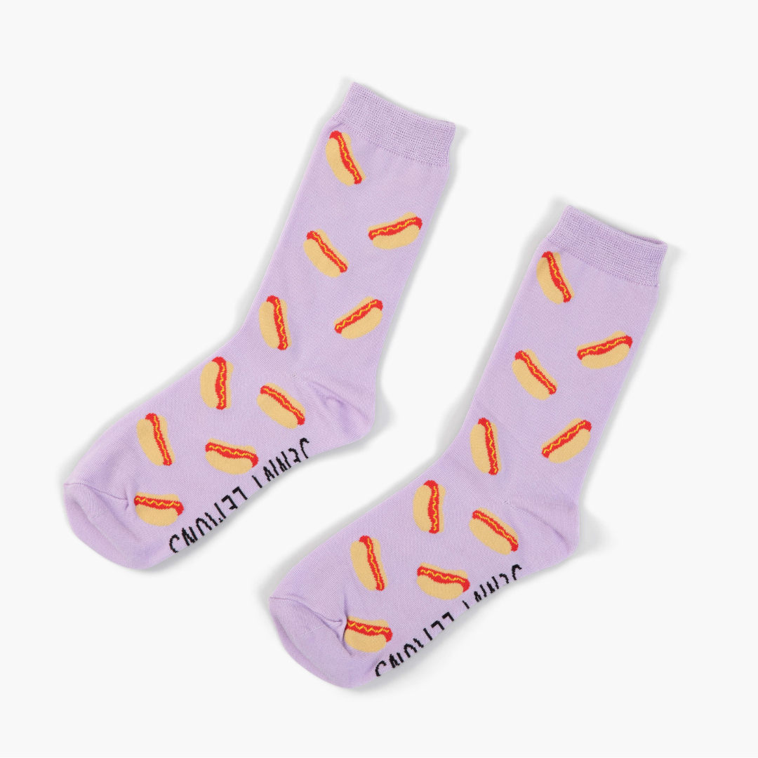 Lavender Hot Dog Crew Socks