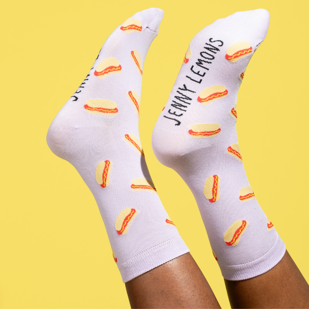 Lavender Hot Dog Crew Socks