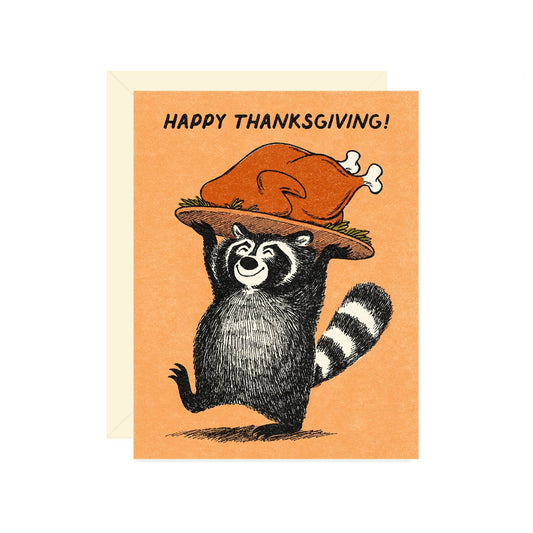 Raccoon with Turkey Thanksgiving Card