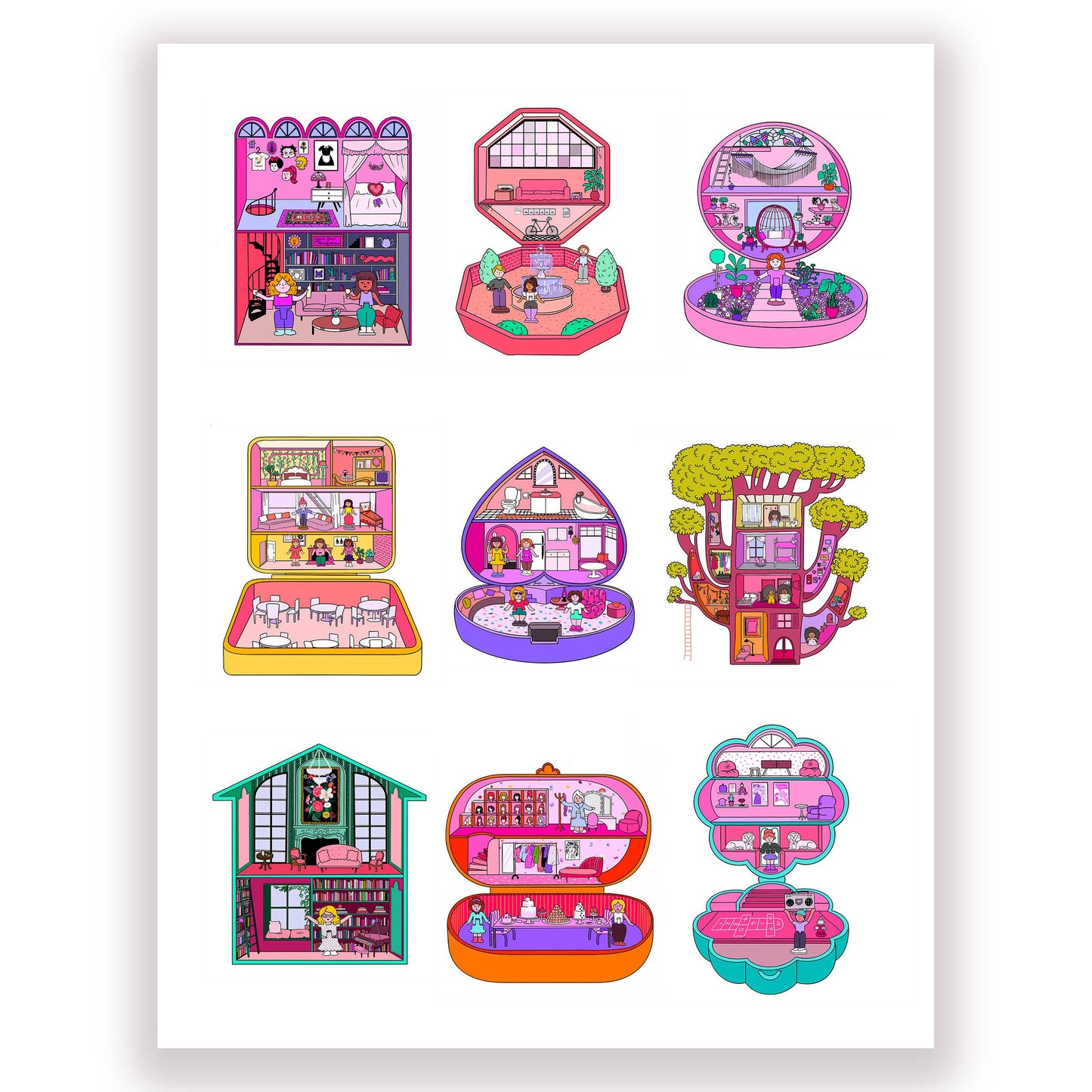 Polly Pocket multiple homes print