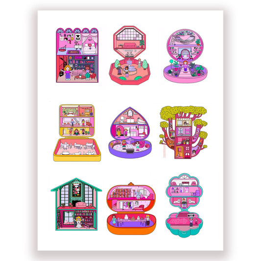 Polly Pocket multiple homes print