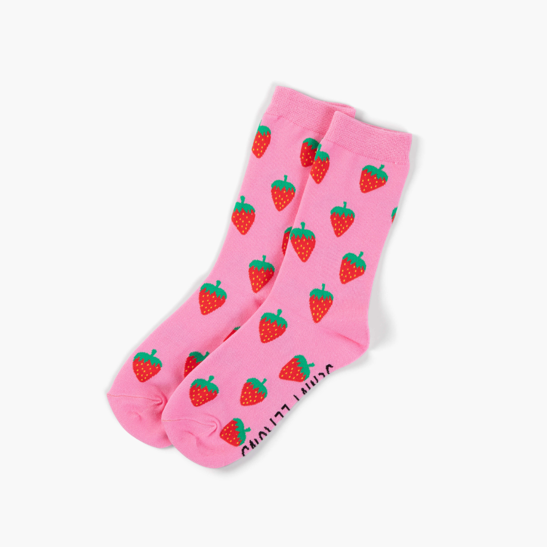 Pink Strawberry Crew Socks