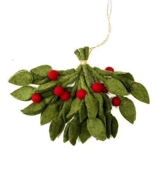 Felt Misteltoe with Holly Berries