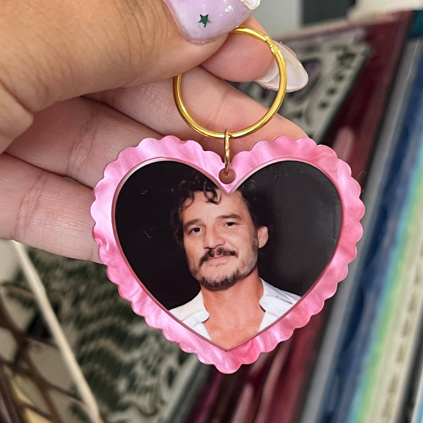 Pedro Pascal Pink Heart Keychain 