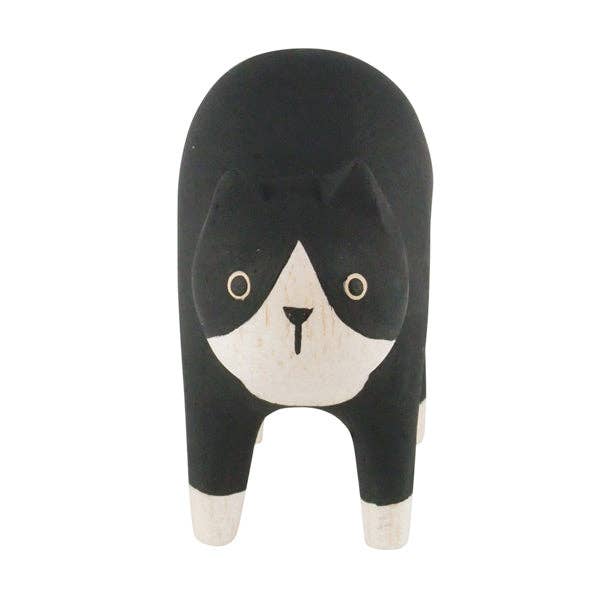 Tuxedo Cat Wood Figure