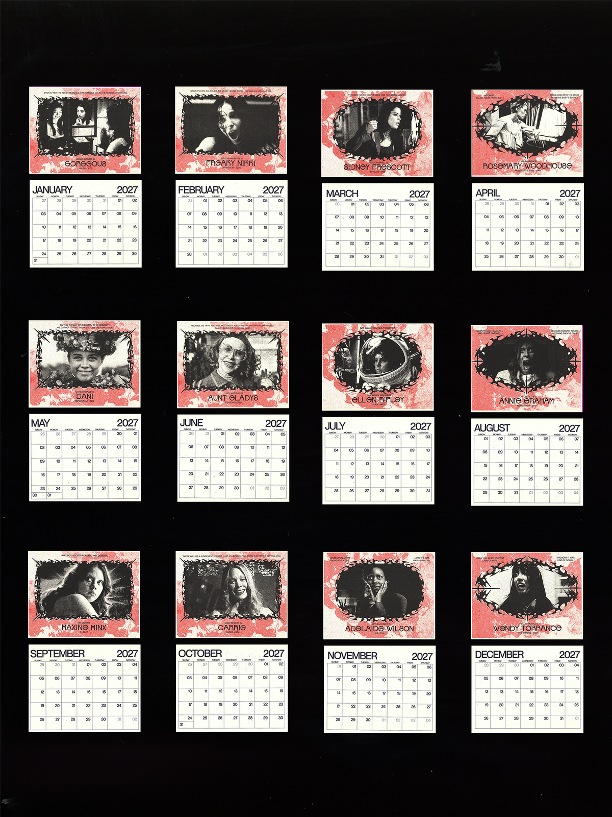 2027 Women of Horror Risograph Wall Calendar