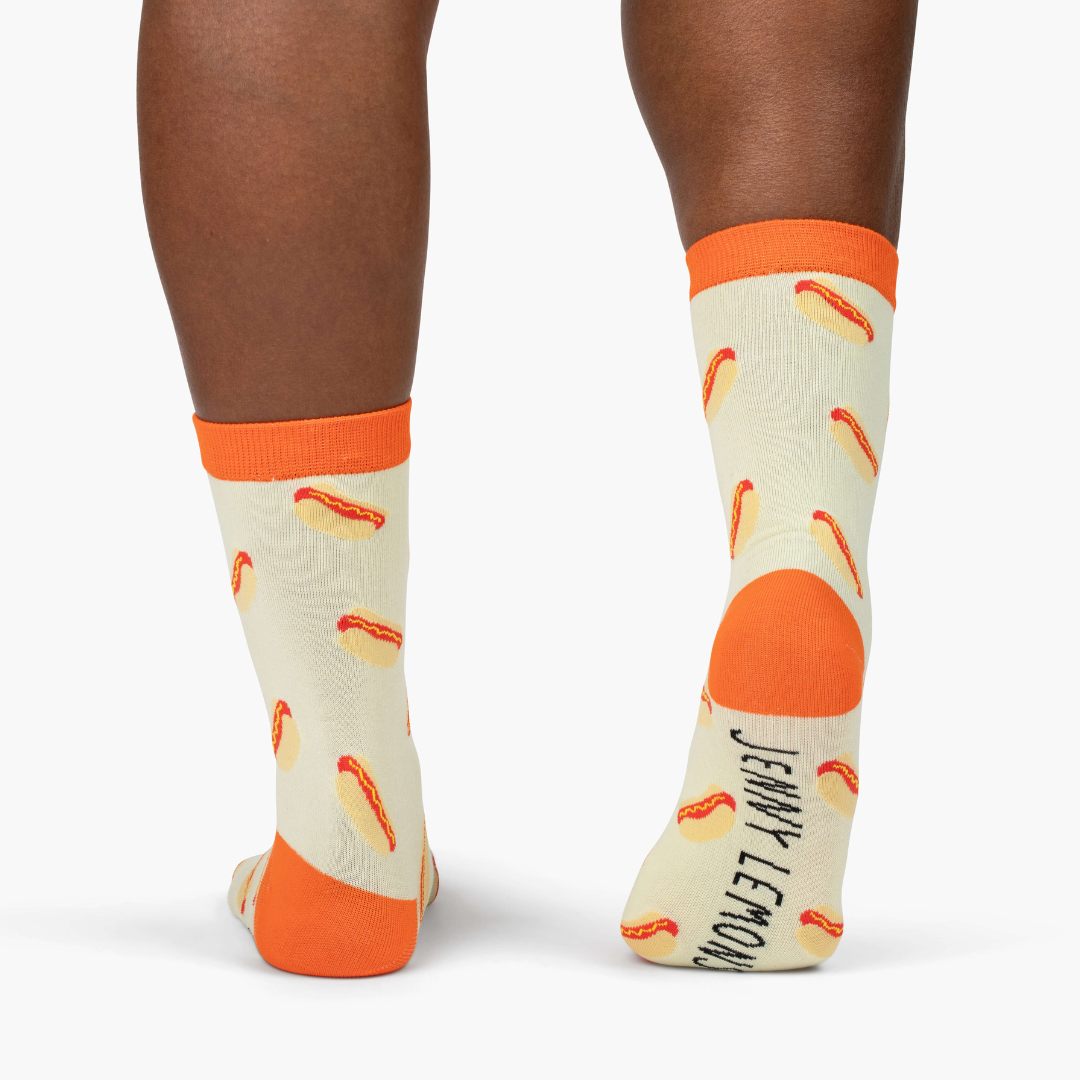 Orange Colorblock Hot Dog Crew Socks