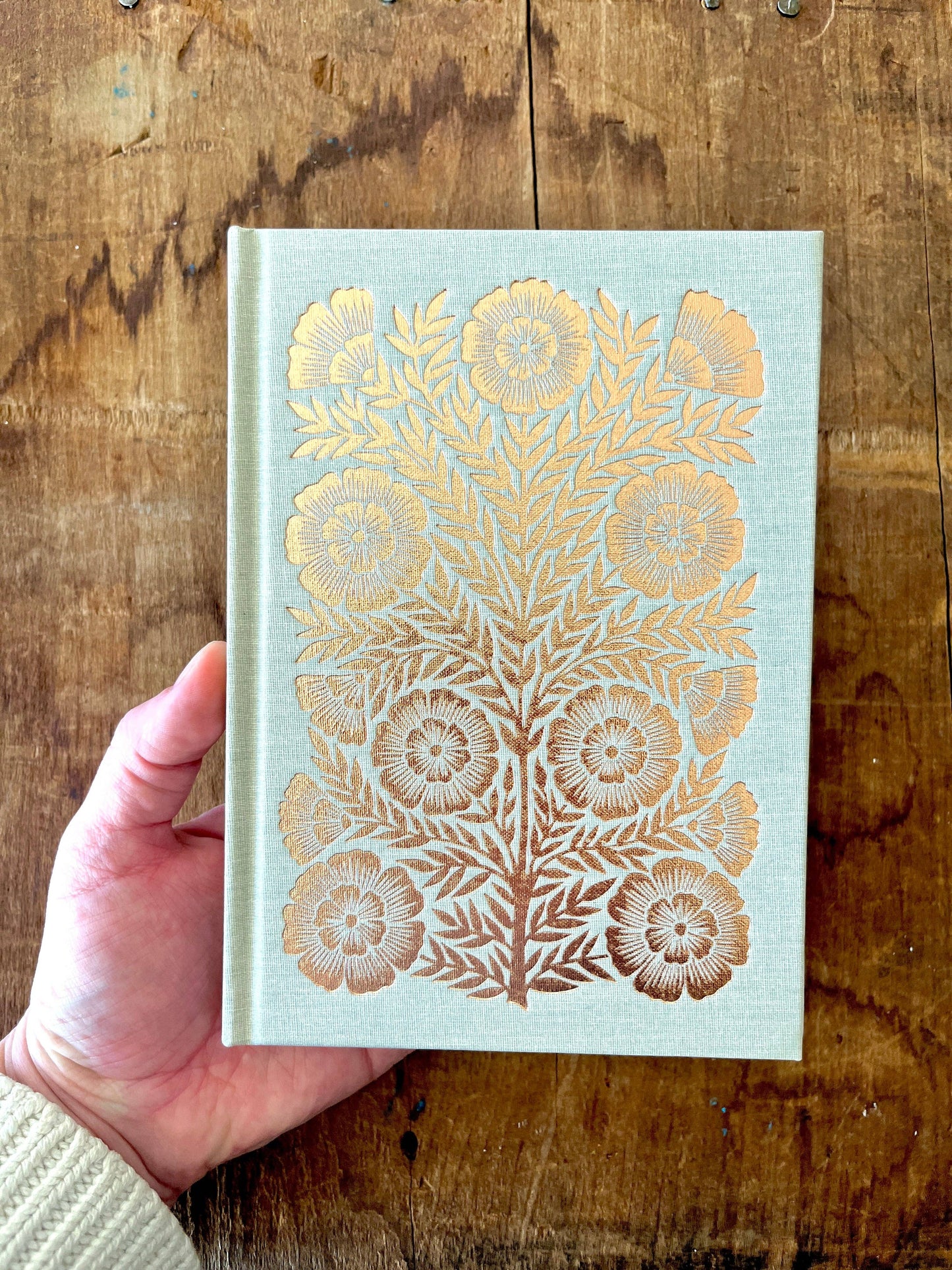 Muted Sage Foil Stamped Linen Journal