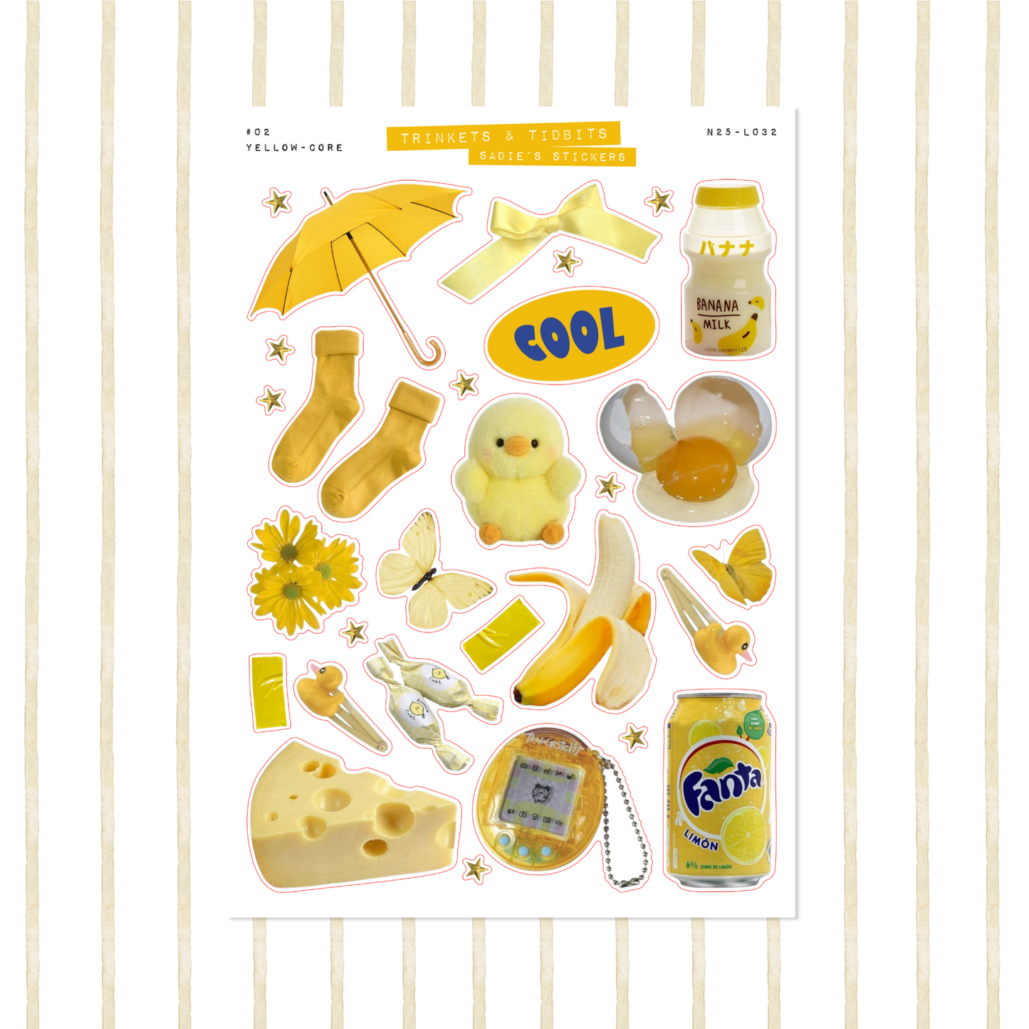 Yellow-Core Aesthetic Sticker Sheet