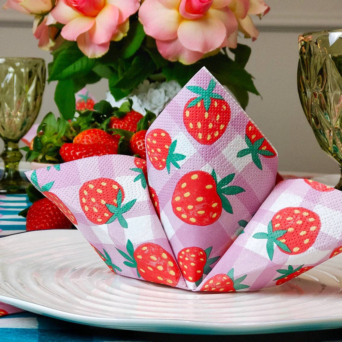 Strawberry Lilac Gingham Napkins