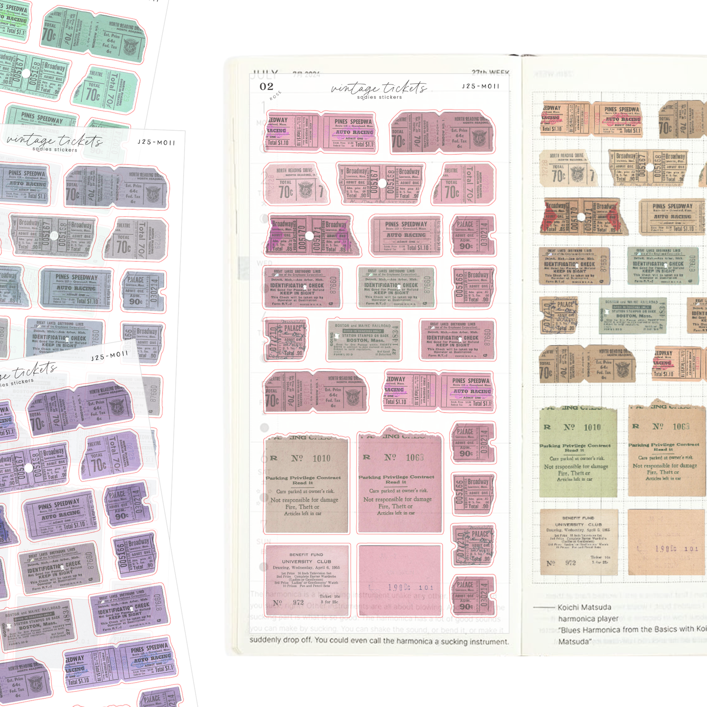 Teal Vintage Tickets Sticker Sheet