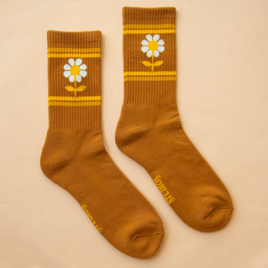 Retro Flower Striped Crew Socks