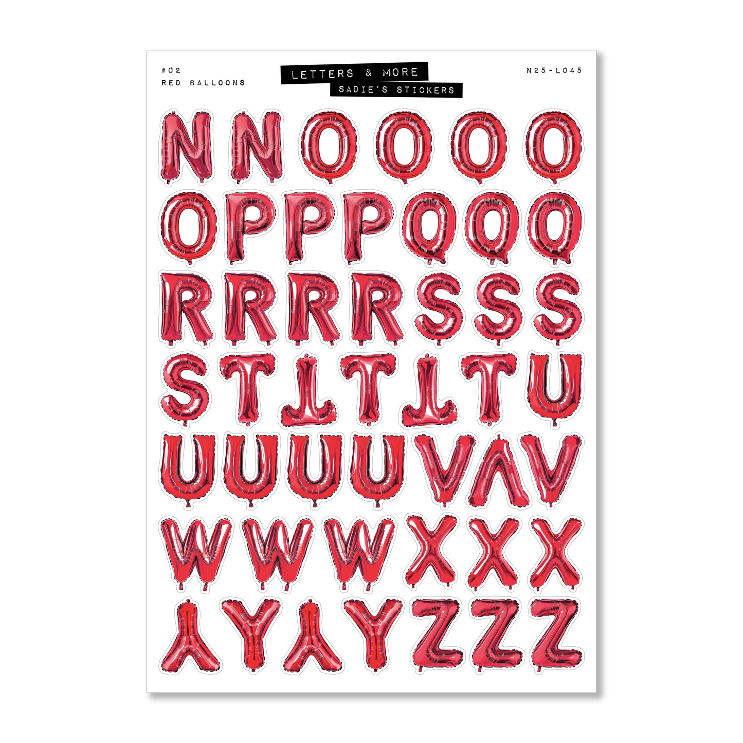 Red Balloon Letter Sticker Set