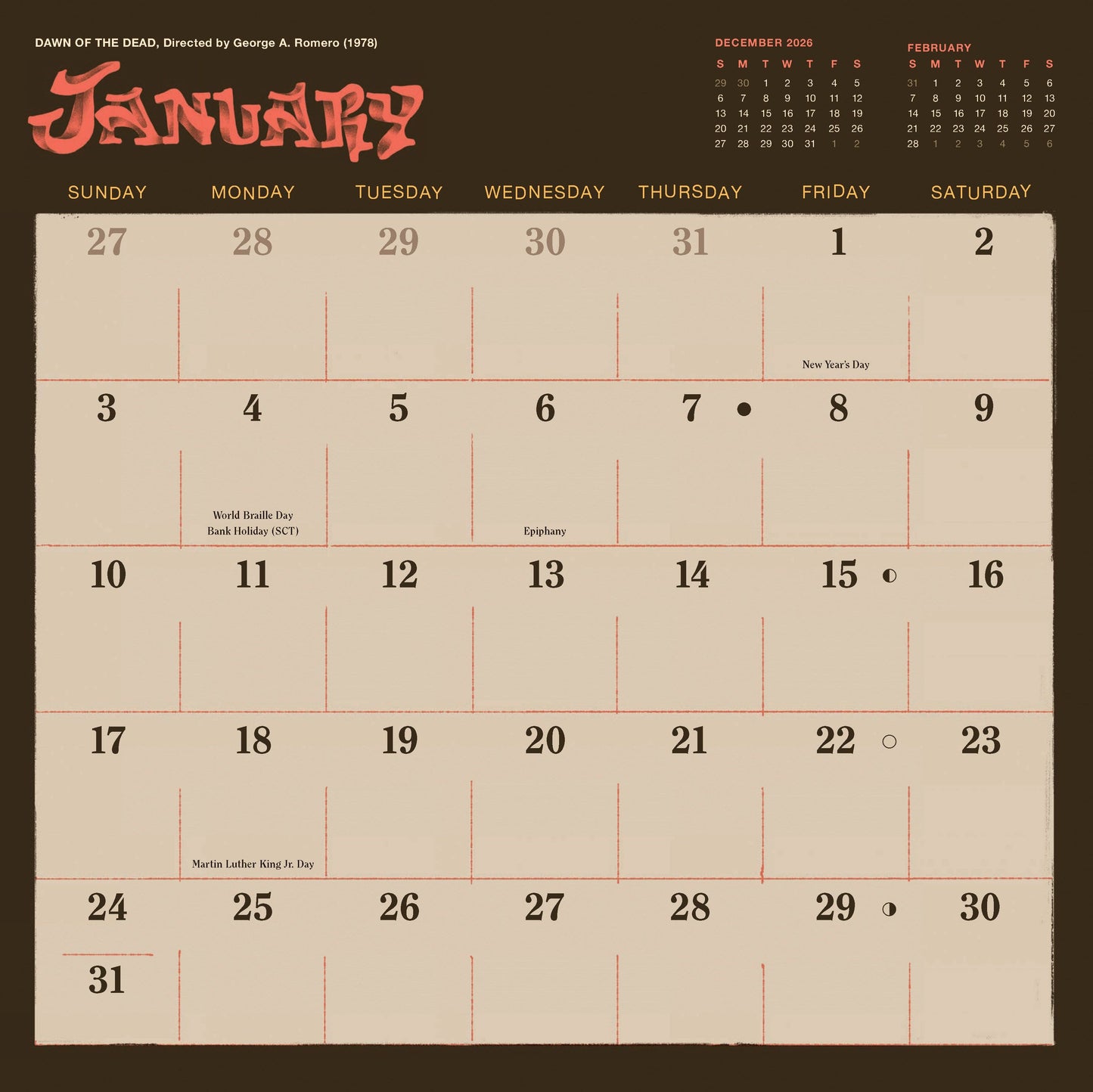 2027 Classic Horror Movies Wall Calendar