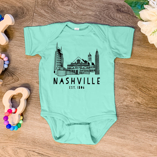 Nashville Skyline Mint Onesie