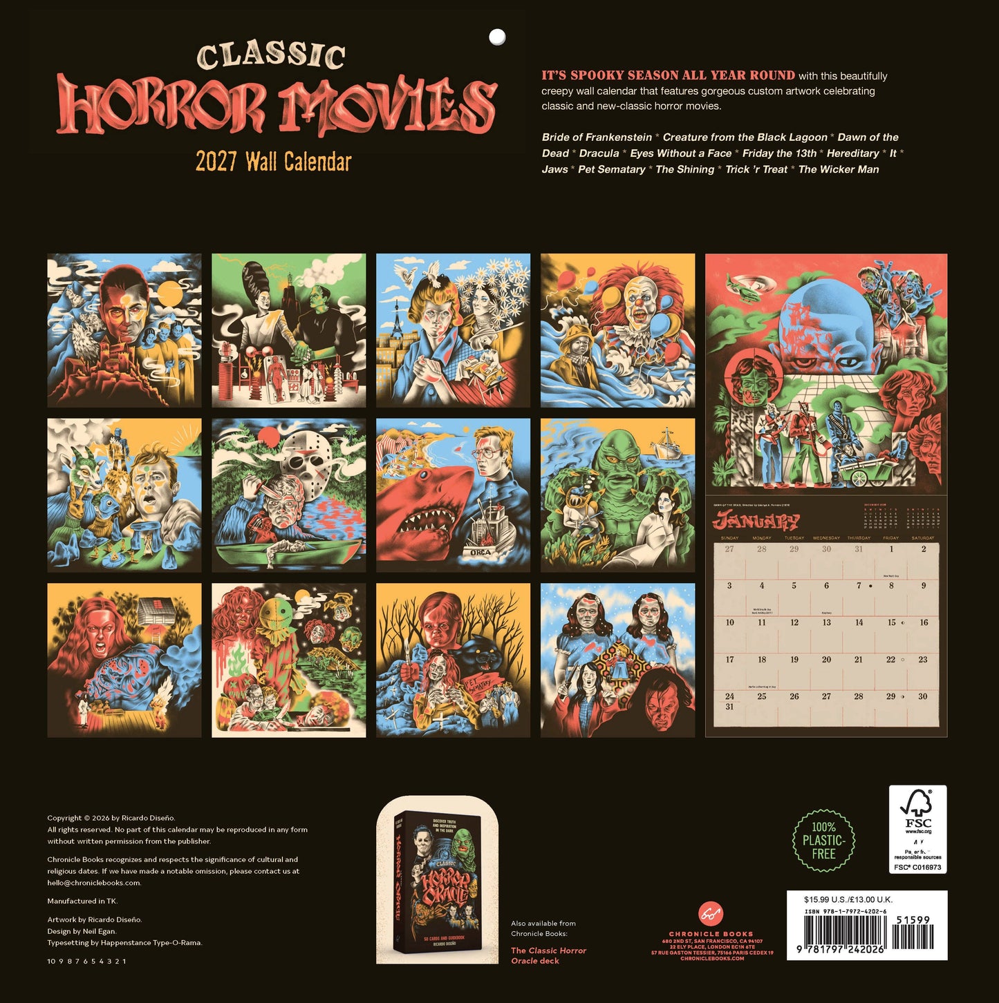 2027 Classic Horror Movies Wall Calendar