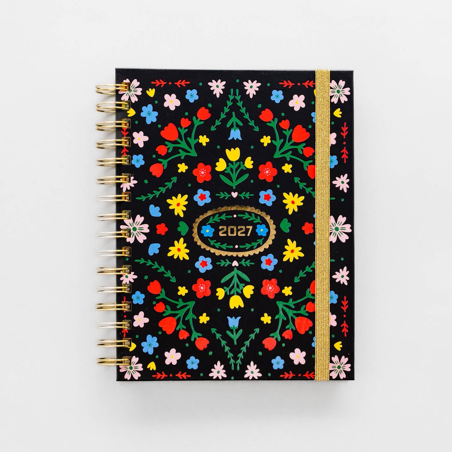 2027 Black Scandinavian Floral Medium Spiral 12 Month Planner
