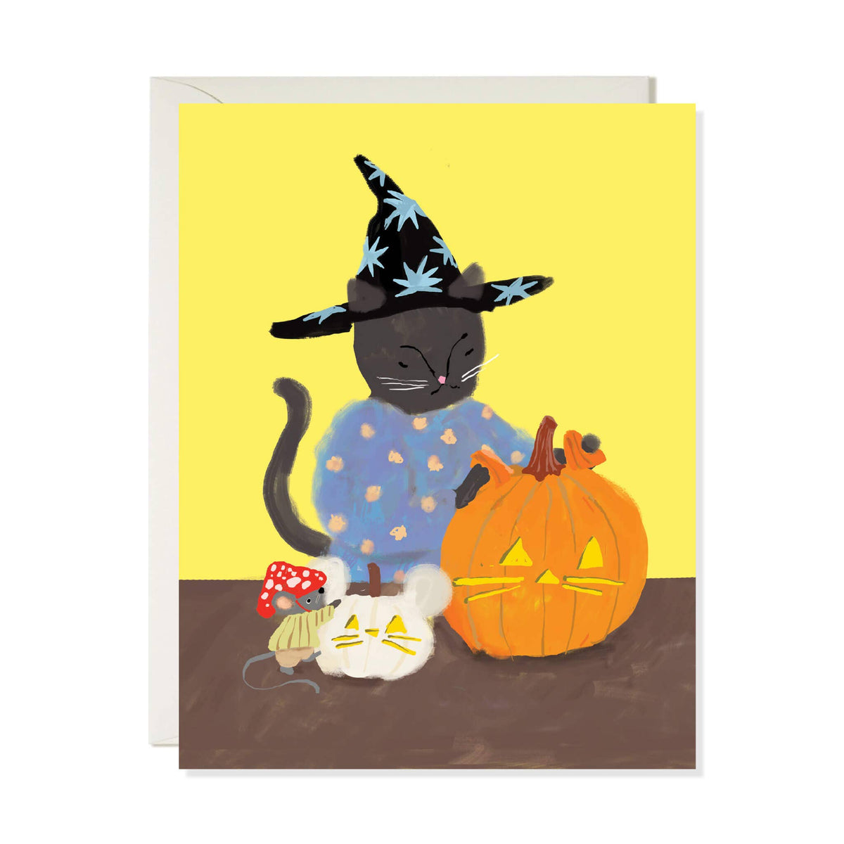 Cat Carving Pumpkins Halloween card